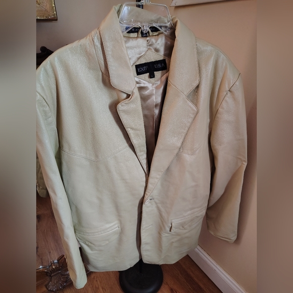 Vintage Cream Leather EXIT USAJacket for Men